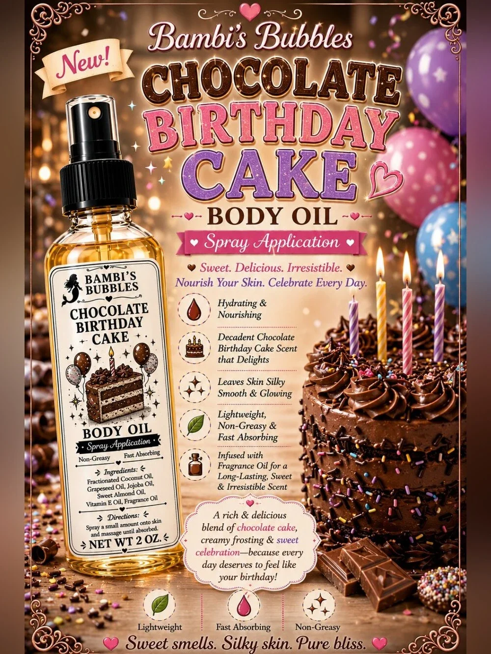 New! Hand Crafted Sugar Rush Collection Body Oils 2oz Assorted Scents